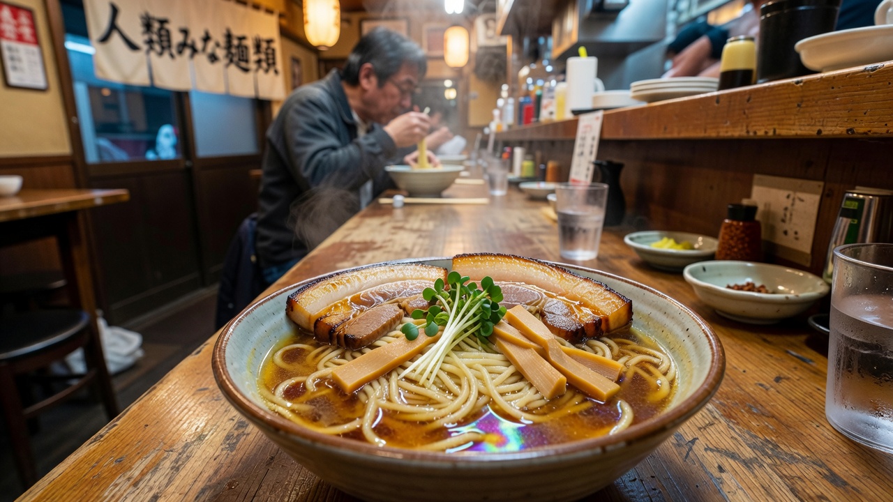 Ramen Macro (らーめん macro 貝出汁醤油) & Thick-Cut Braised Chashu at Jinrui Mina Menrui