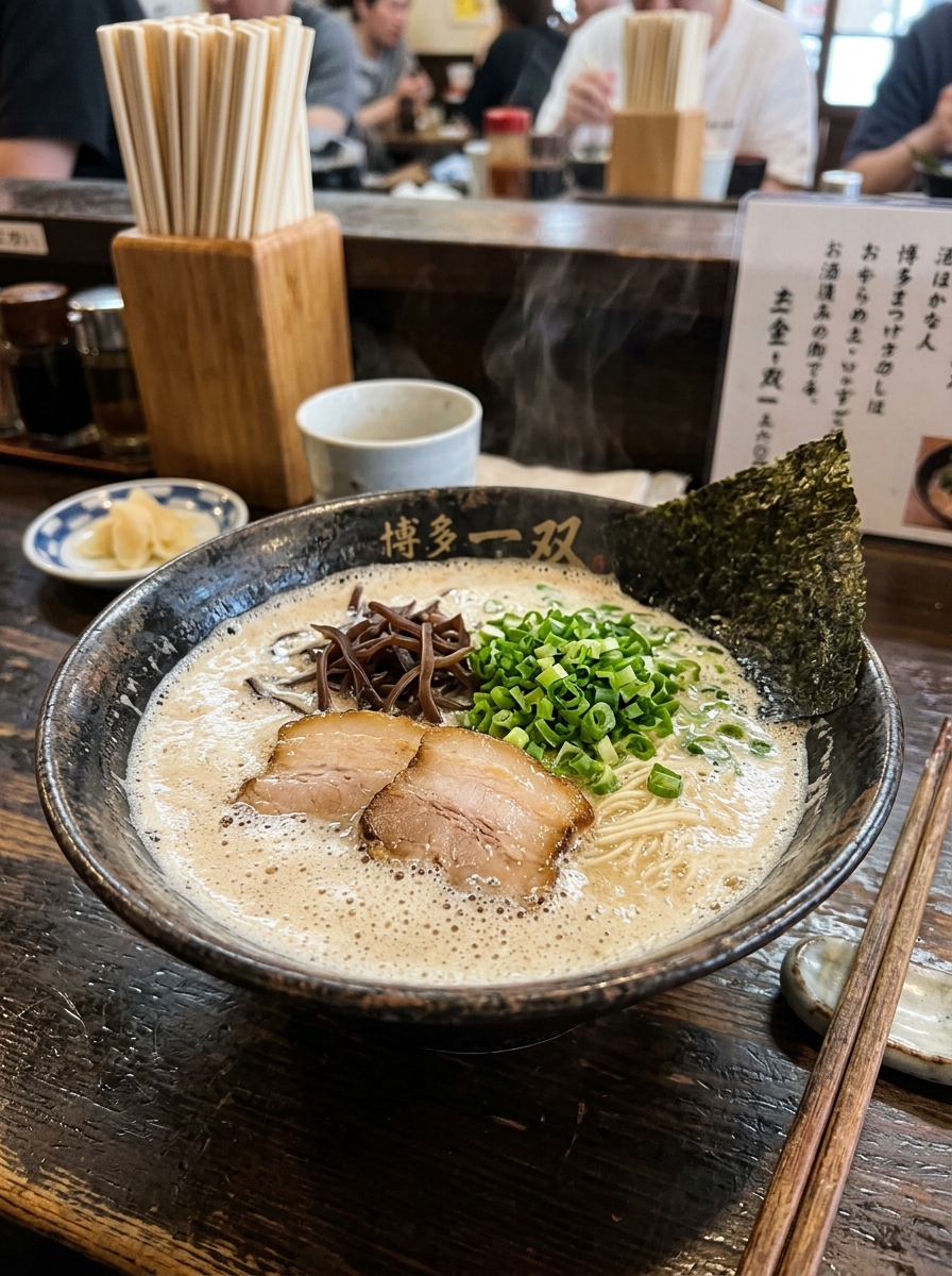Ramen (ラーメン with Tonkotsu Cappuccino Foam) at Hakata Issou Hakataeki Higashi Honten