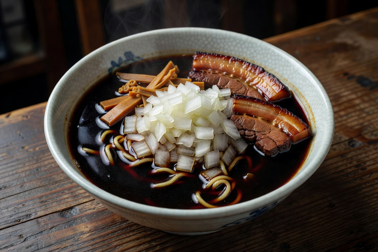 チャーシューメン (Kitakata morning ramen layered with edge-to-edge tender simmered pork belly chashu over clear golden pork bone dashi and wavy noodles) at Ramen Umeya チャーシューメン (Kitakata morning ramen layered with edge-to-edge tender simmered pork belly chashu over clear golden pork bone dashi and wavy noodles) at Ramen Umeya